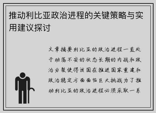推动利比亚政治进程的关键策略与实用建议探讨