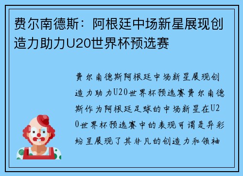 费尔南德斯：阿根廷中场新星展现创造力助力U20世界杯预选赛